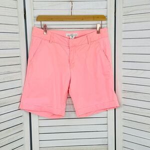 H&M Twill Cuffed Chino Bermuda Shorts Neon Coral Size 6 Stretch